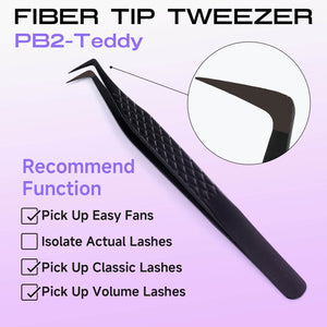 PB2-Teddy titanium black lash extension tweezers with fiber tip