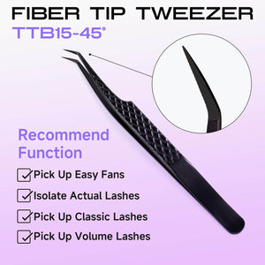 TTB15-45 degree titanium black lash extension tweezers with fiber tip