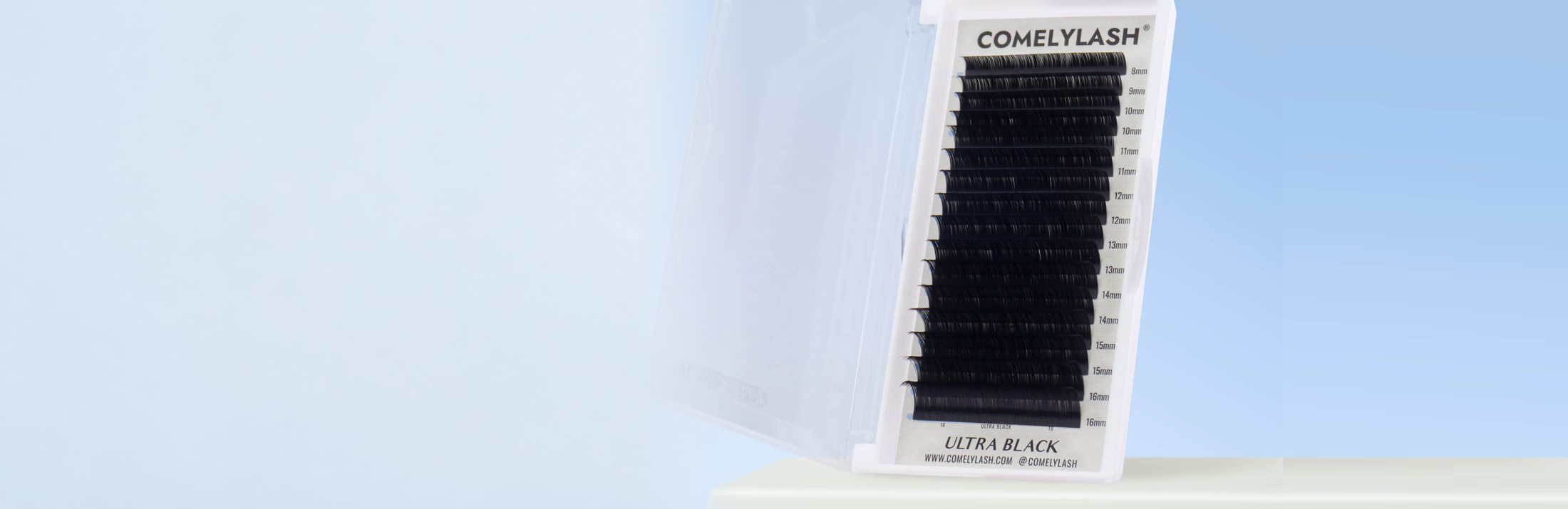 COMELYLASH Ultra Black lash tray launch banner desktop with original product detail