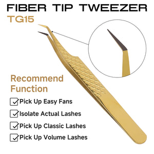 Gold 45-degree curved fiber tip lash extension tweezers