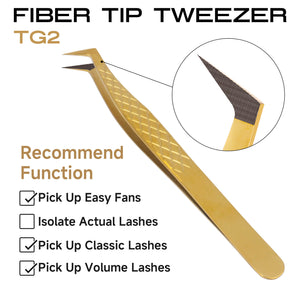 Gold 90-degree fiber tip lash extension tweezers