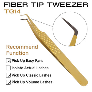 Gold 90-degree precision fiber tip lash extension tweezers
