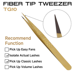 Gold straight isolation fiber tip lash extension tweezers