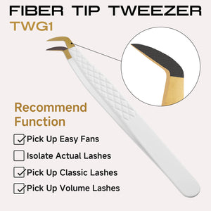 White-gold fiber tip volume lash extension tweezers