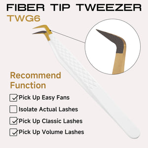 White-gold fiber tip 90-degree volume lash extension tweezers