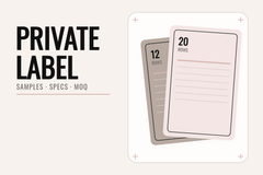 Private label lash tray planning guide with insert cards, specification grid and sample checklist