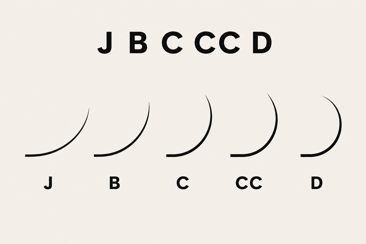 J, B, C, CC and D lash curl comparison chart