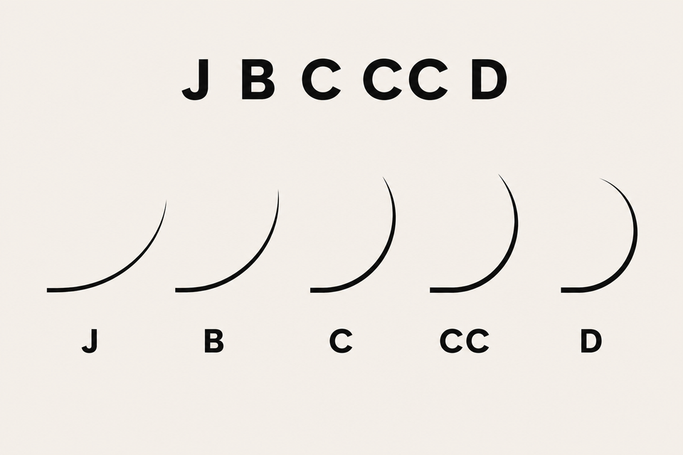 J, B, C, CC and D lash curl comparison chart