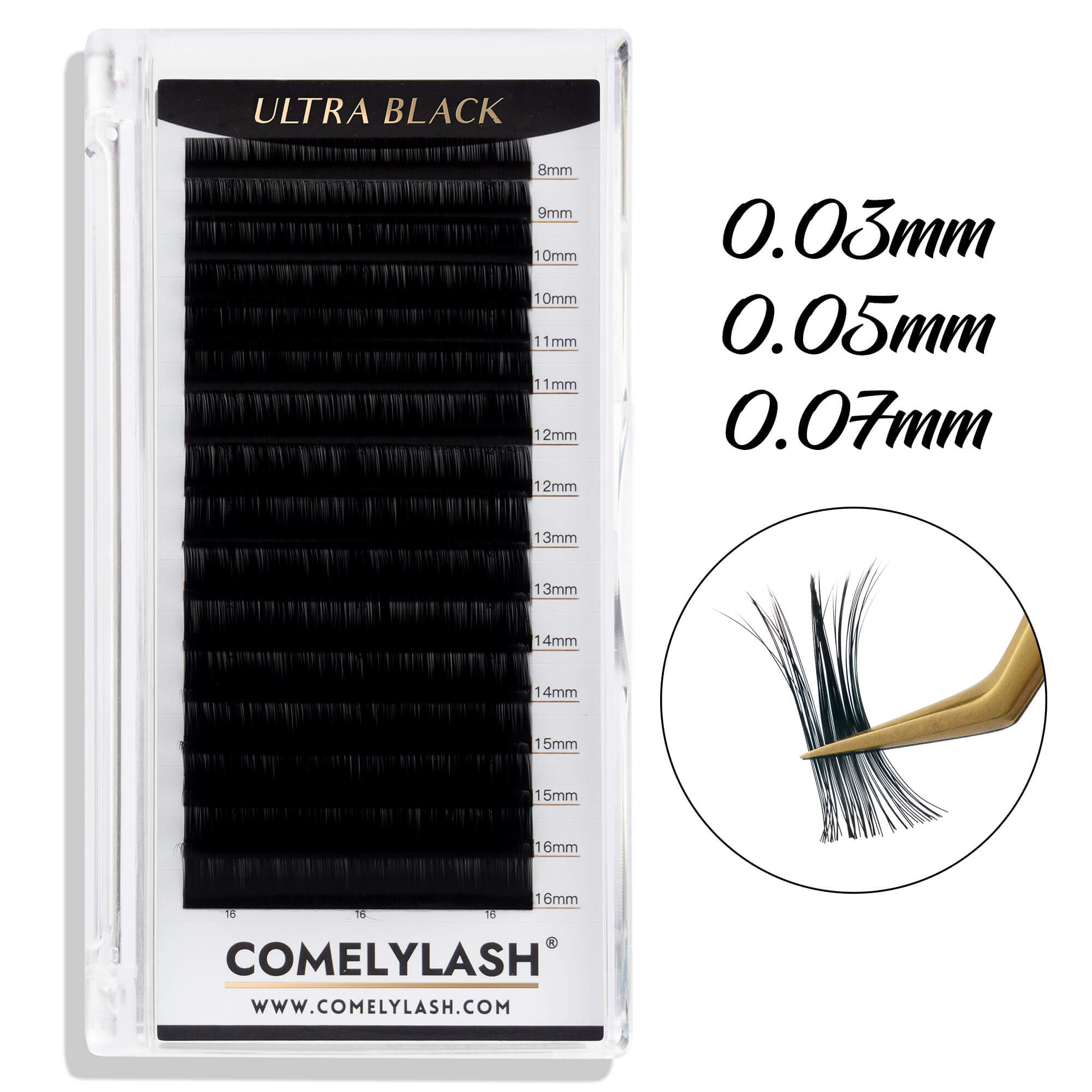 0.03/0.05/0.07 Ultra Black Volume Lash Extension Tray 16 Rows
