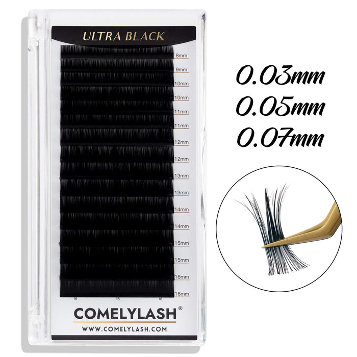 0.03/0.05/0.07 Ultra Black Volume Lash Extension Tray 16 Rows
