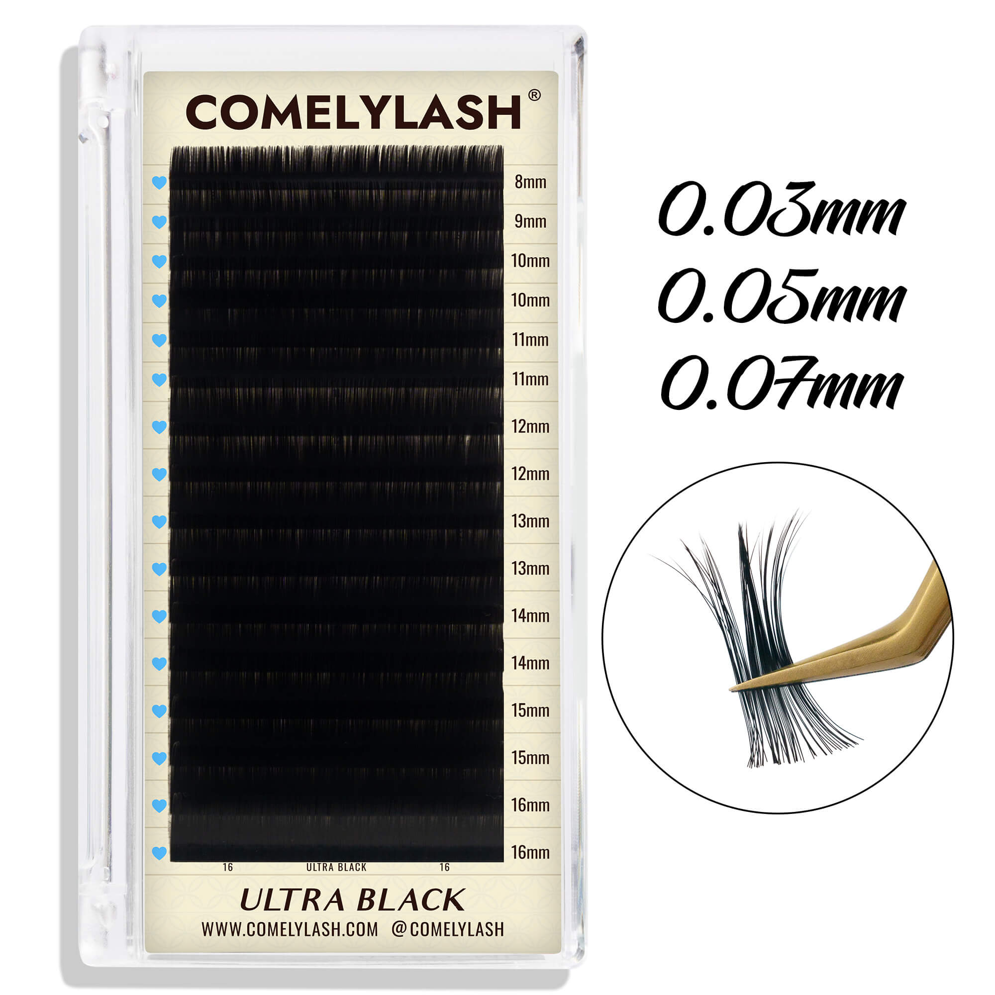 0.03/0.05/0.07 Ultra Black Volume Lash Extension Tray 16 Rows