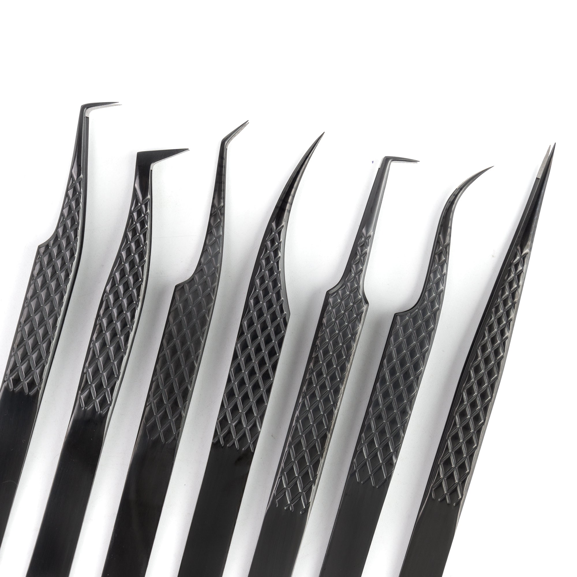 Titanium black fiber tip and non-fiber lash extension tweezers