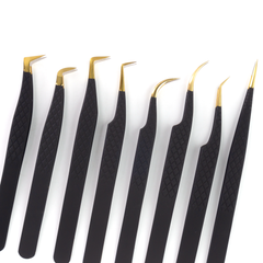 Black-Gold Lash Extension Tweezers Fiber Tip + Non-Fiber