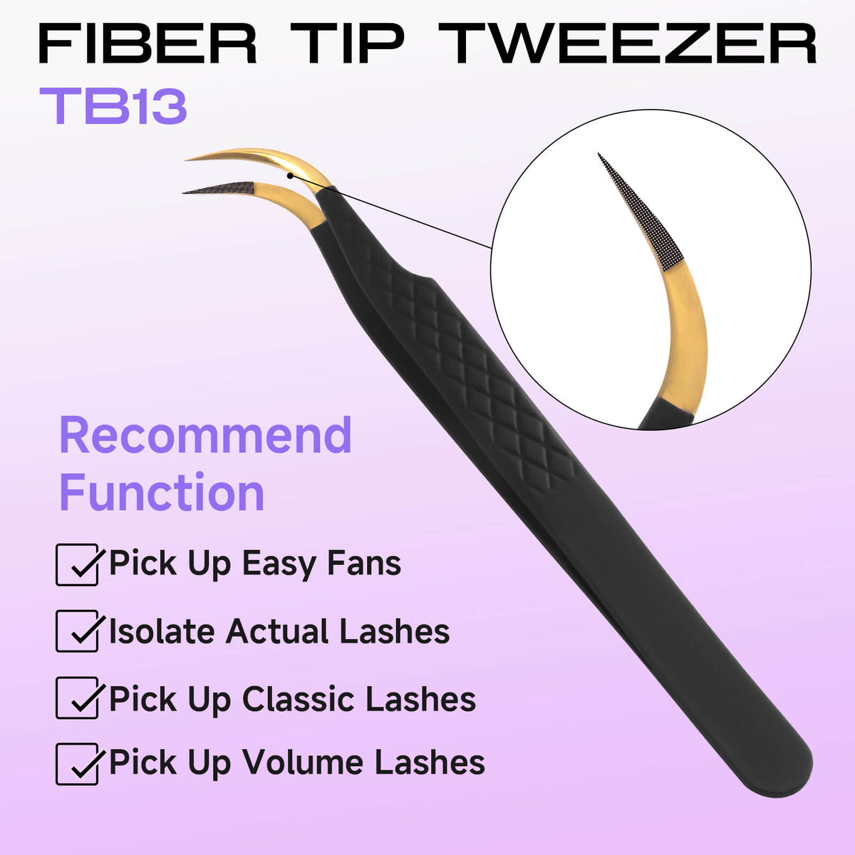 COMELYLASH black gold TB13-C-Curved fiber tip lash extension tweezers