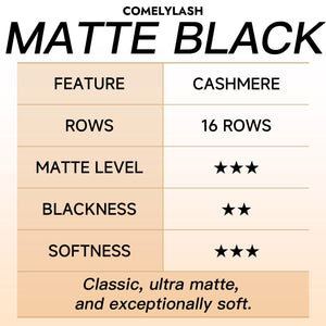 Comelylash Matte Black cashmere lash tray features: 16 rows, matte level, blackness and softness