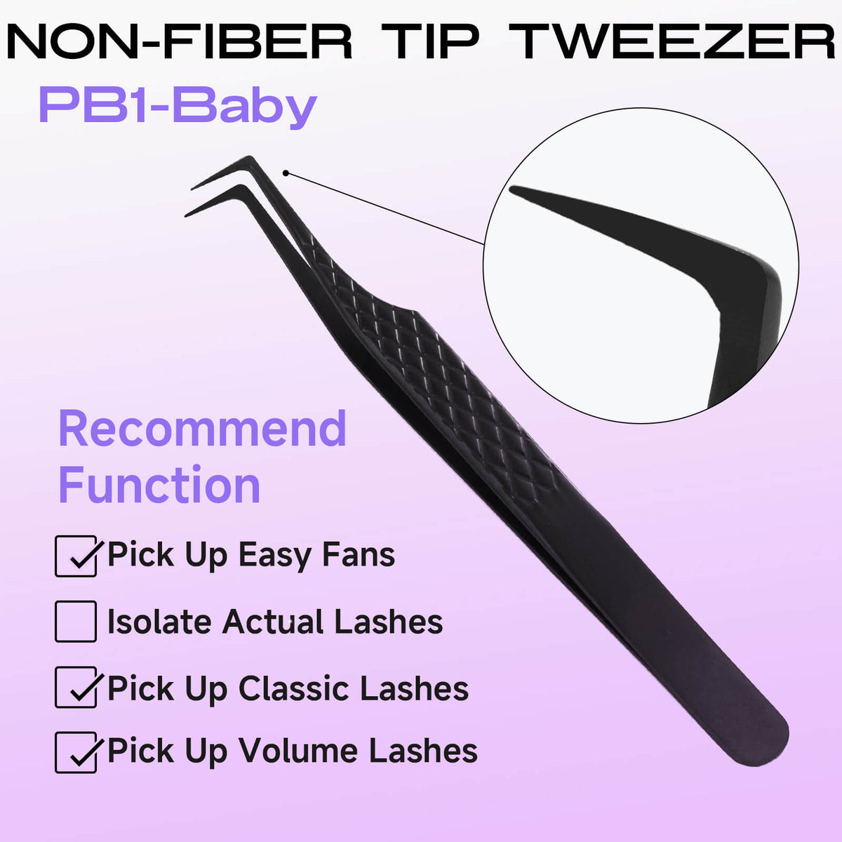 PB1-Baby titanium black lash extension tweezers with normal tip