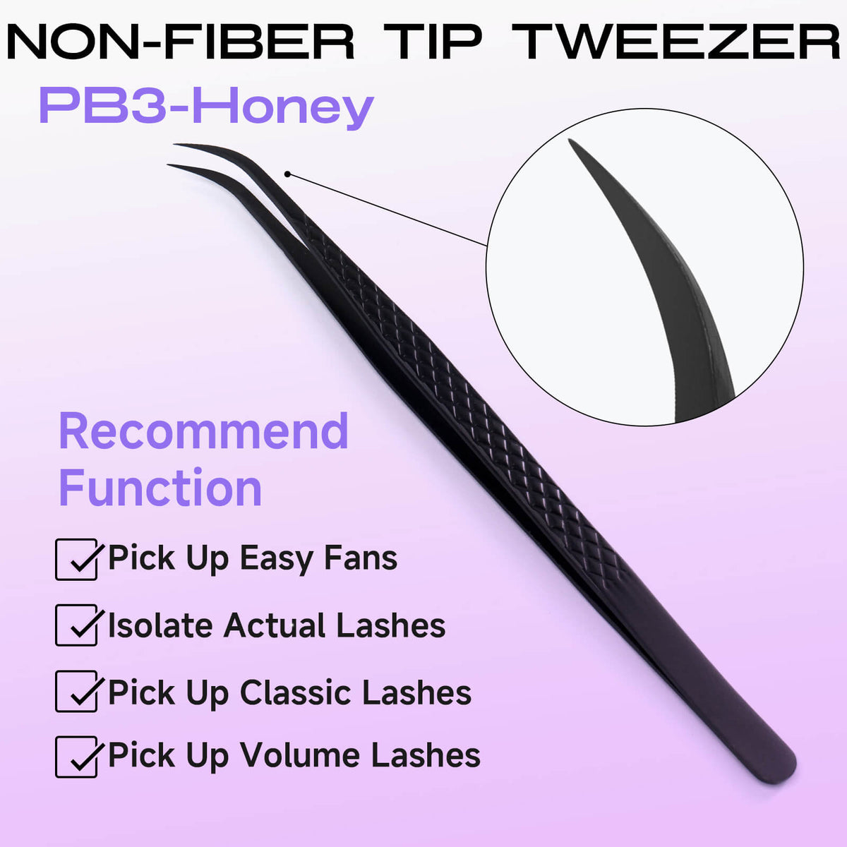 PB3-Honey titanium black lash extension tweezers with normal tip