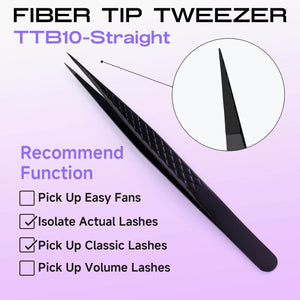 TTB10-Straight titanium black lash extension tweezers with fiber tip