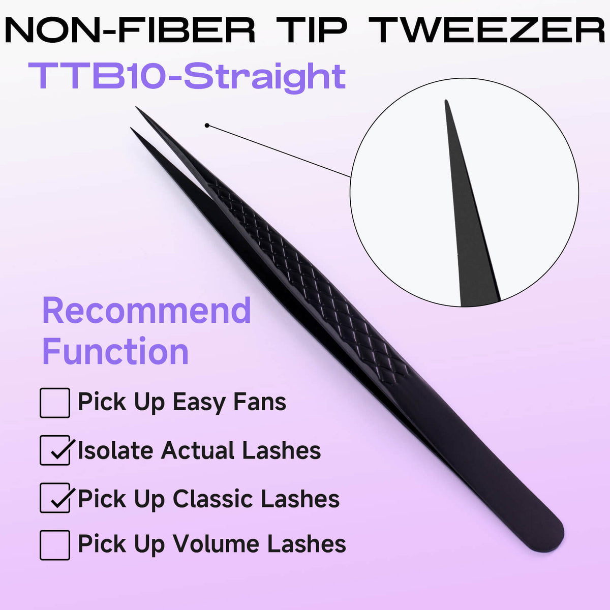 TTB10-Straight titanium black lash extension tweezers with normal tip