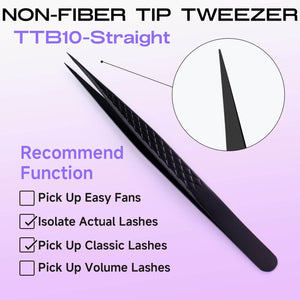 TTB10-Straight titanium black lash extension tweezers with normal tip