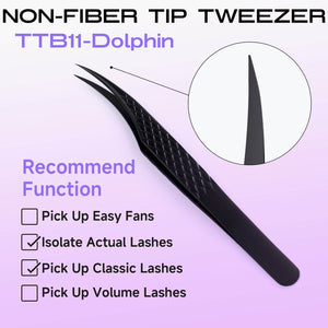 TTB11-Dolphin titanium black lash extension tweezers with normal tip