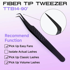 TTB14-90 degree titanium black lash extension tweezers with fiber tip