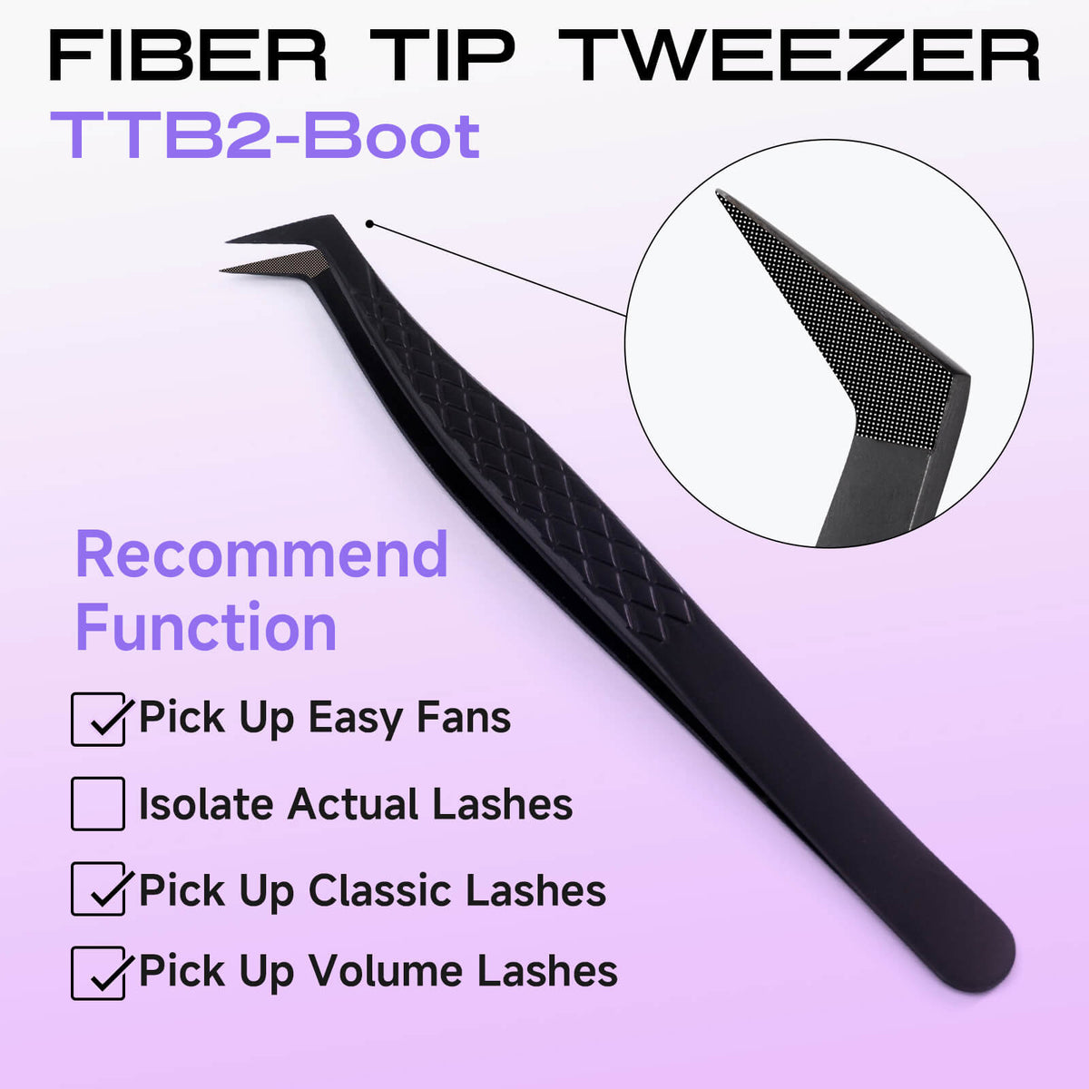 TTB2-Boot titanium black lash extension tweezers with fiber tip