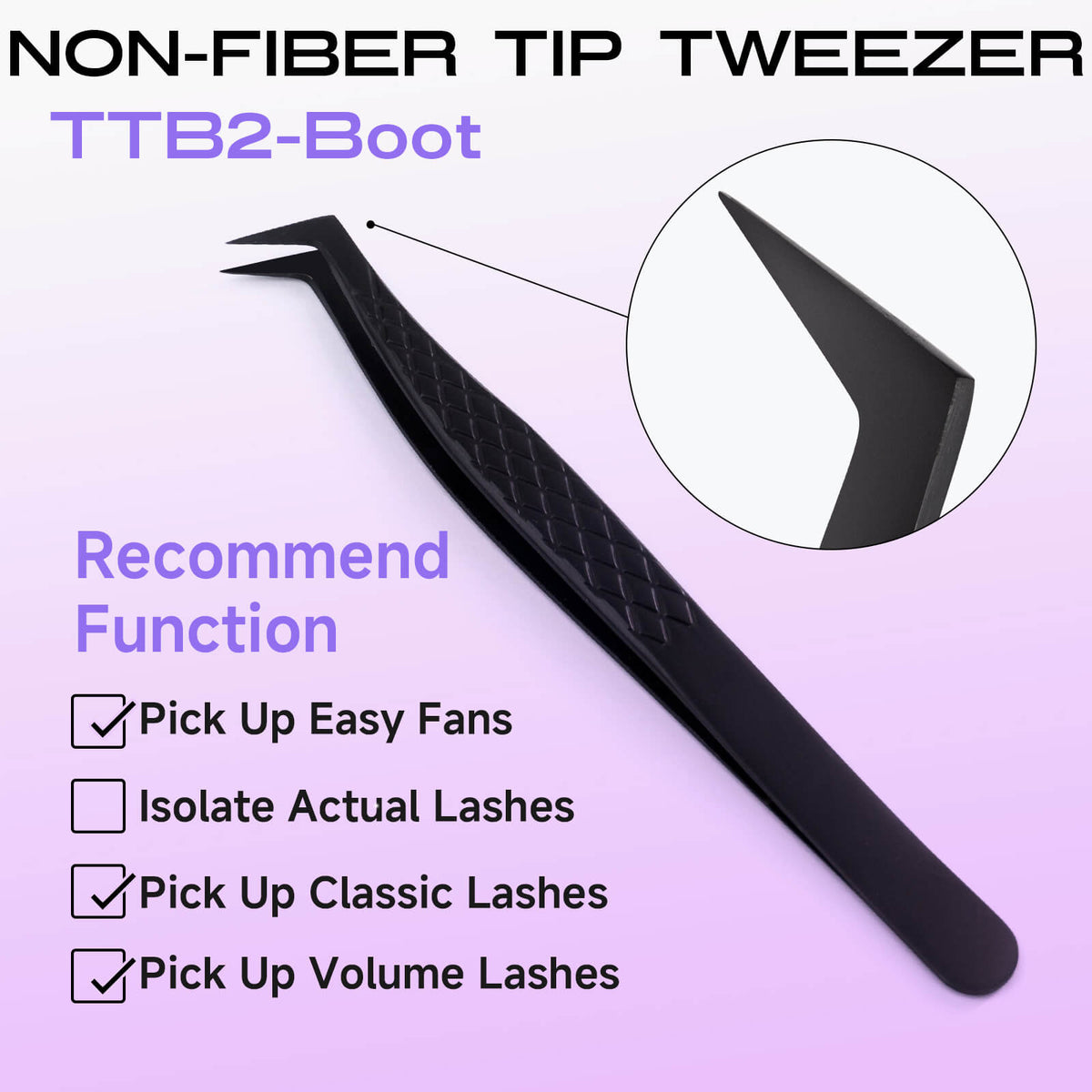 TTB2-Boot titanium black lash extension tweezers with normal tip
