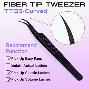 TTB5-Curved titanium black lash extension tweezers with fiber tip