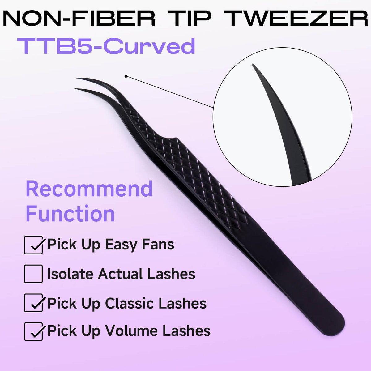 TTB5-Curved titanium black lash extension tweezers with normal tip