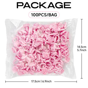 Package of 100 pink disposable lash glue rings