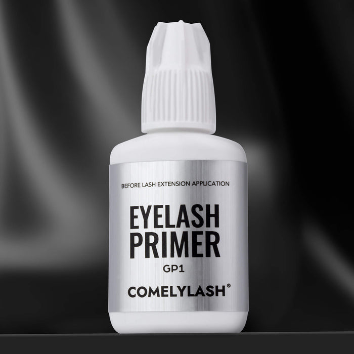 GP1 Eyelash Primer 10g bottle on a dark background with a before-application label