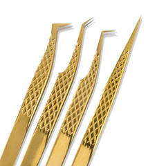 Gold Fiber Tip Lash Extension Tweezers