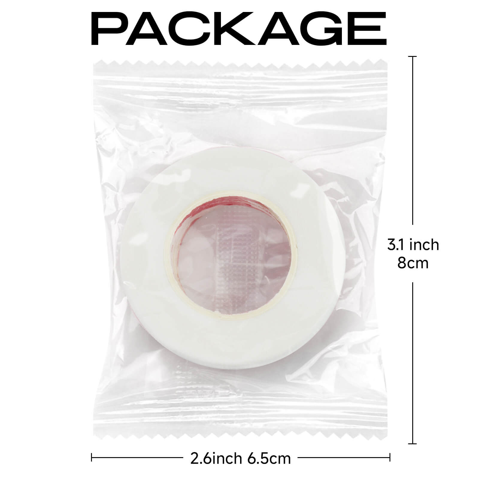 White Japanese lash tape roll in a clear 2.6 by 3.1 inch pouch