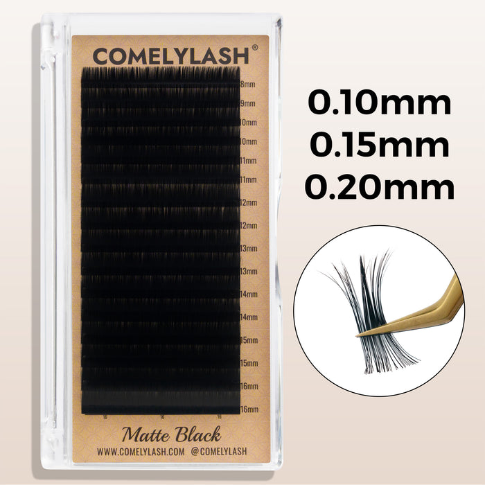 Matte Black lash extension tray in 0.10 mm, 0.15 mm and 0.20 mm thicknesses
