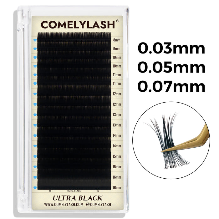 Ultra Black volume lash extension tray in 0.03 mm, 0.05 mm and 0.07 mm thicknesses