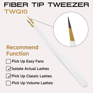 White-gold fiber tip straight lash extension tweezers