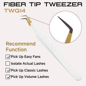 White-gold fiber tip 90-degree lash extension tweezers