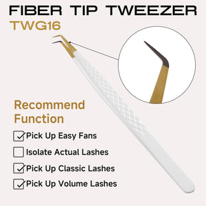 White-gold fiber tip long 90-degree lash extension tweezers
