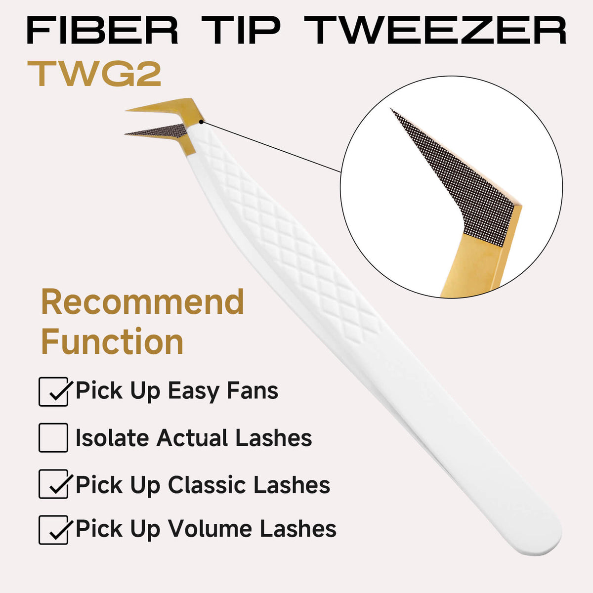 White-gold fiber tip boot lash extension tweezers