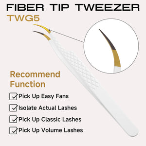 White-gold fiber tip curved lash extension tweezers